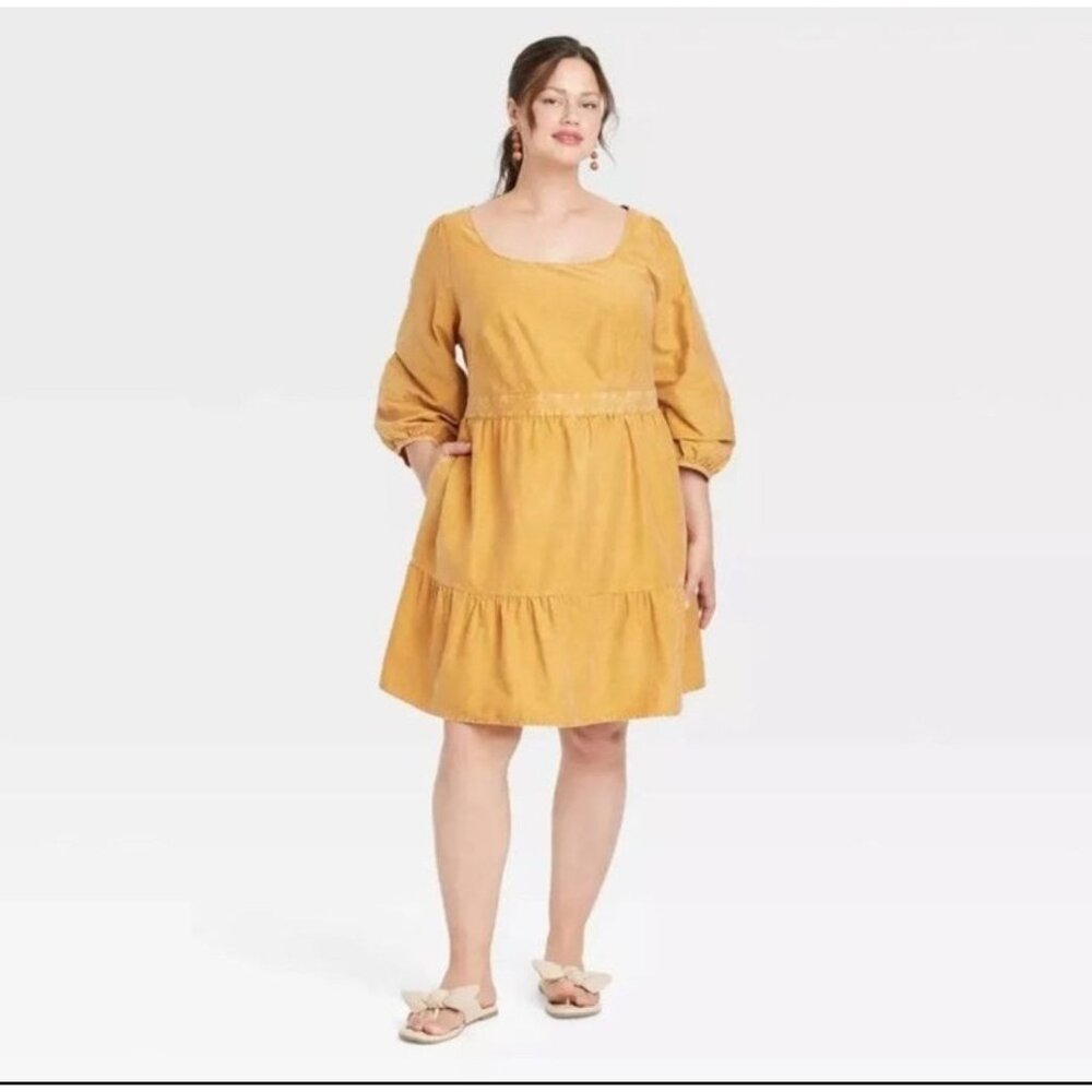 Ava & Viv plus‎ size womens cooper orange dress flare ballon sleeve sz 3X nwot